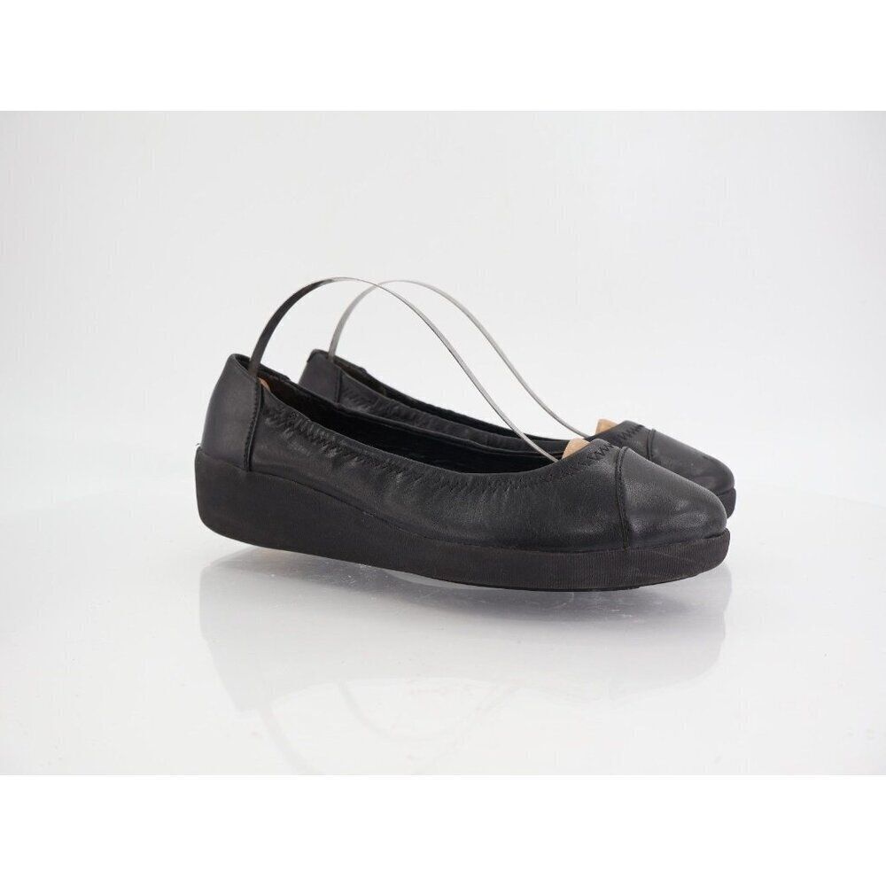Fitflop Women F-Pop Ballet Flat Size 5 Slip On Toning Ballet Shoe Black Leather